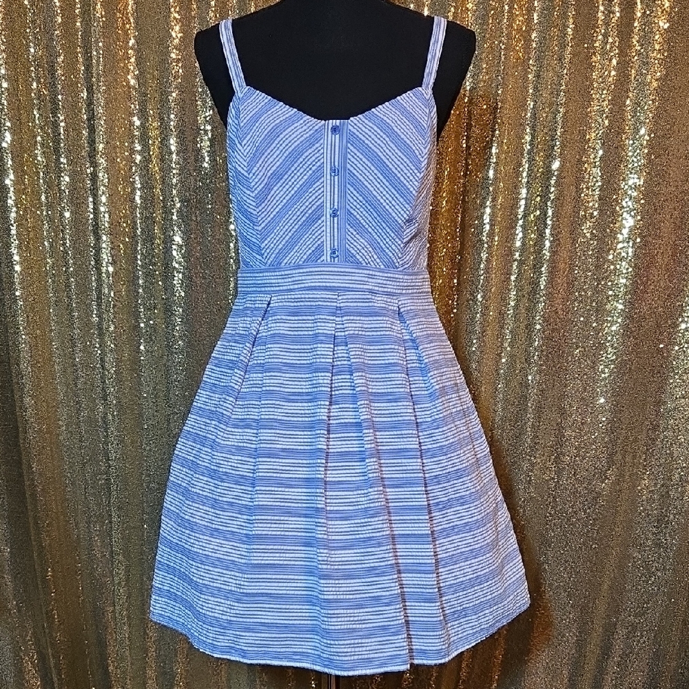 Denim Blue Striped Summer Dress With Tie Back